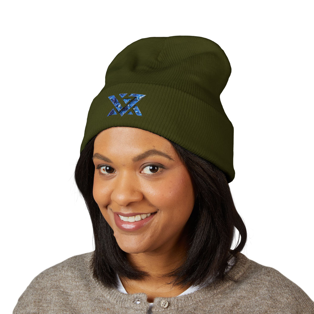 Embroidered Geometric Logo Beanie — Cuffed Winter Hat
