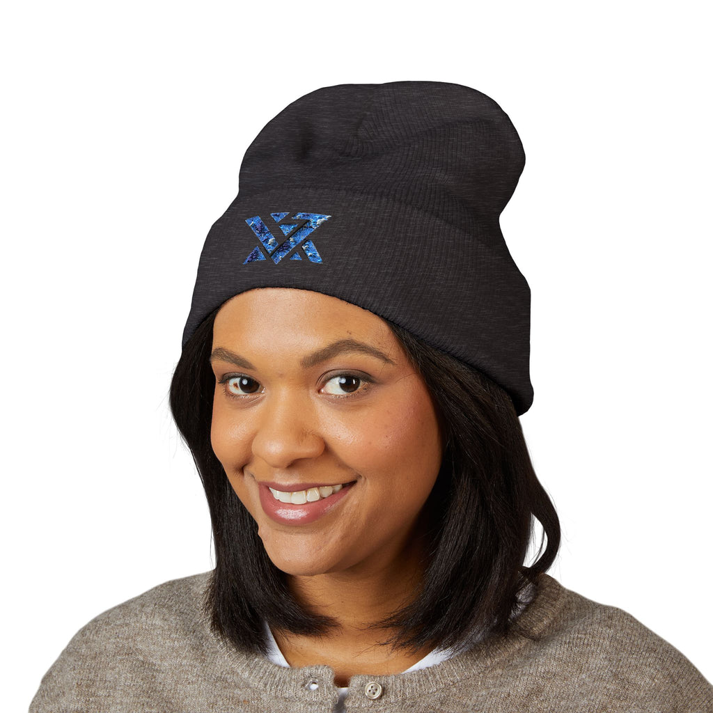 Embroidered Geometric Logo Beanie — Cuffed Winter Hat