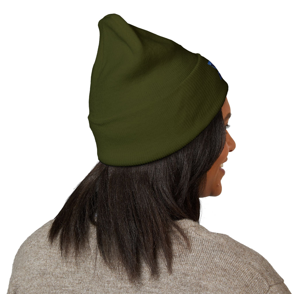 Embroidered Geometric Logo Beanie — Cuffed Winter Hat