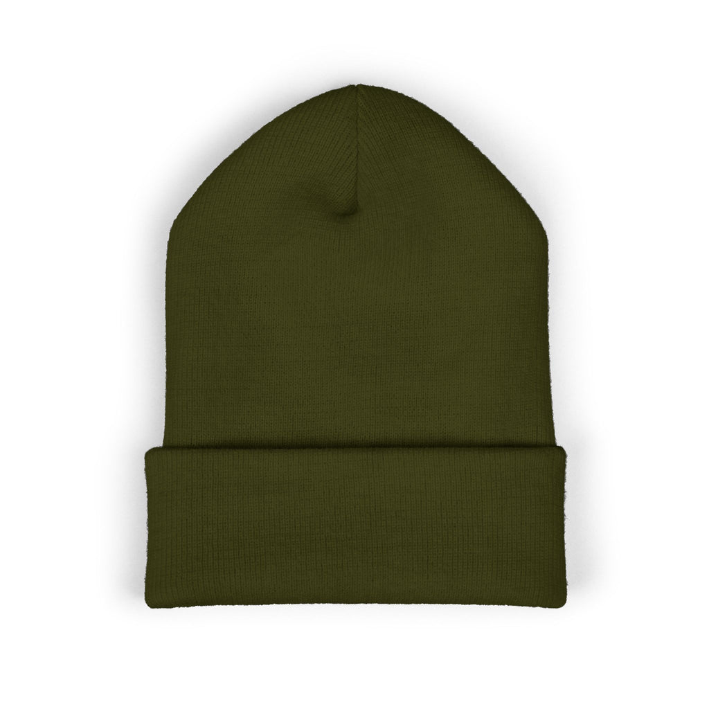 Embroidered Geometric Logo Beanie — Cuffed Winter Hat