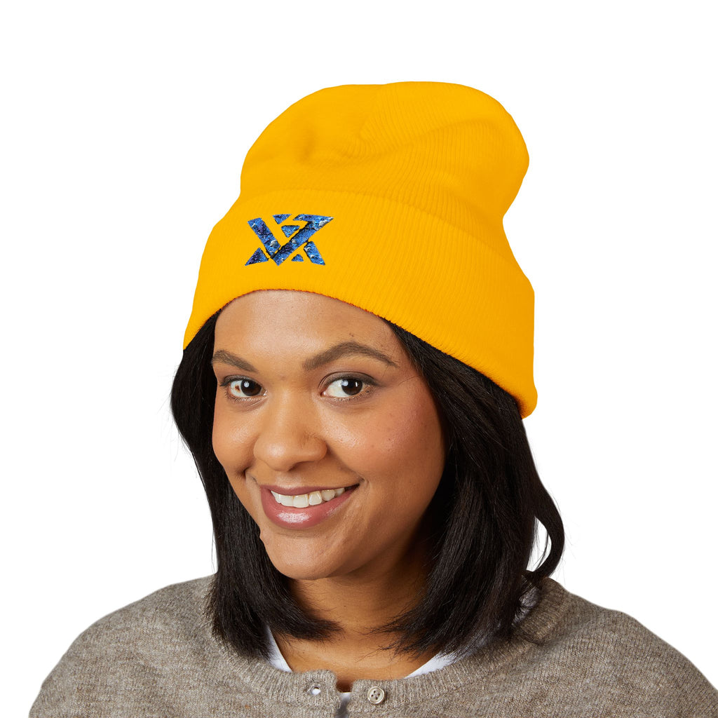 Embroidered Geometric Logo Beanie — Cuffed Winter Hat
