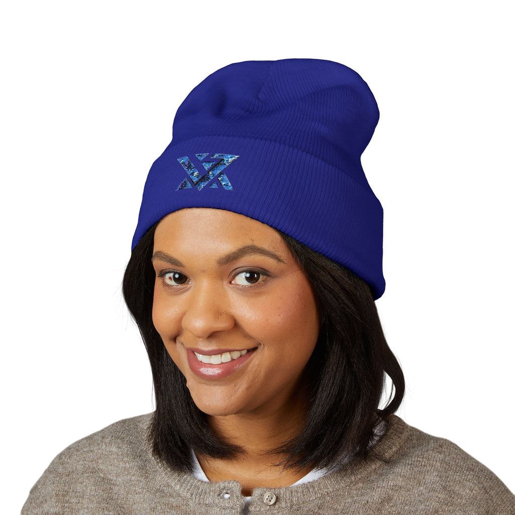 Embroidered Geometric Logo Beanie — Cuffed Winter Hat