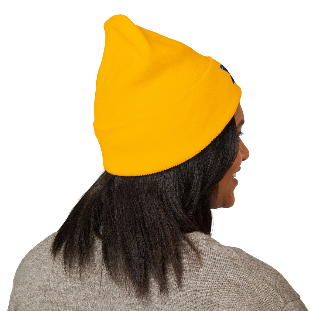Embroidered Geometric Logo Beanie — Cuffed Winter Hat