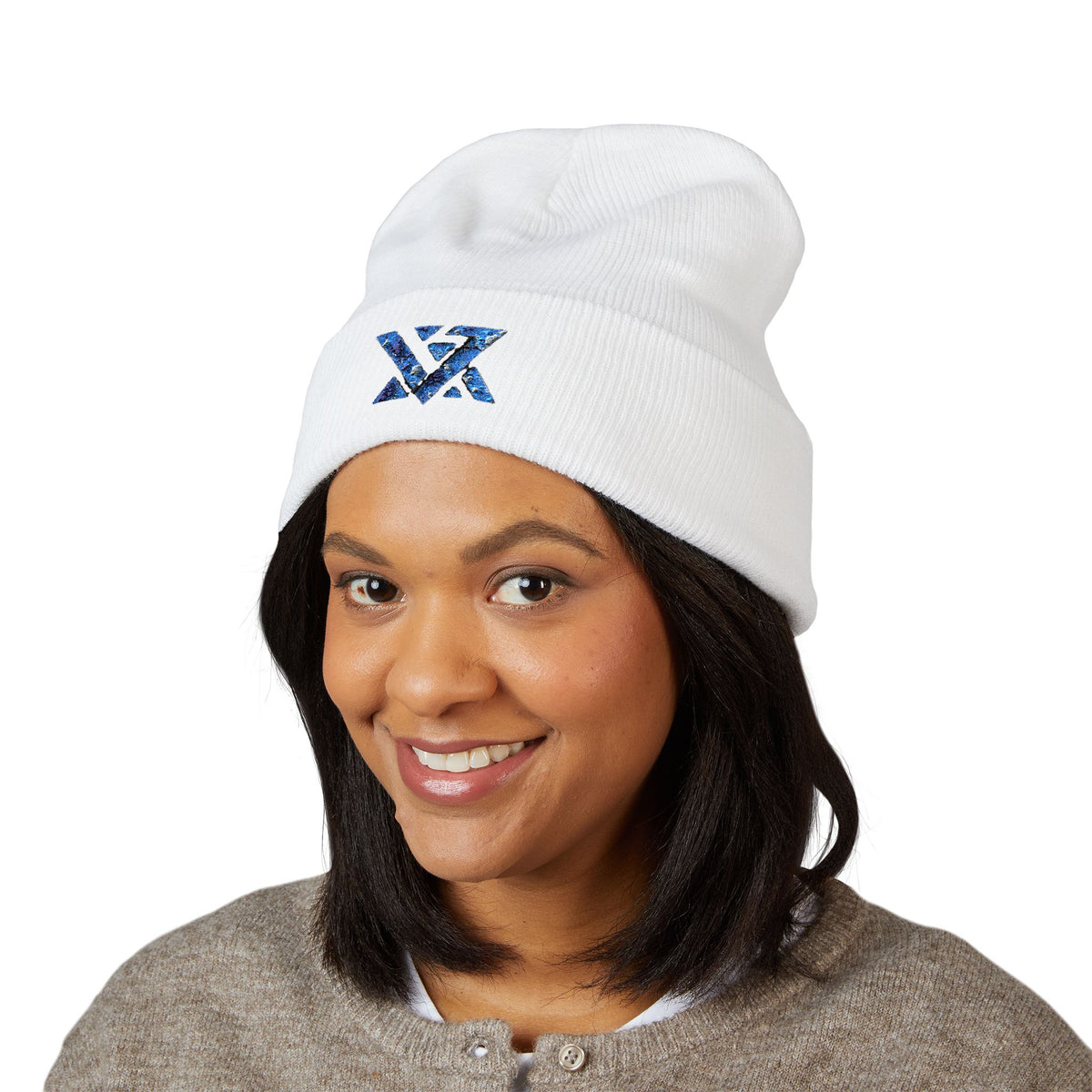 Embroidered Geometric Logo Beanie — Cuffed Winter Hat