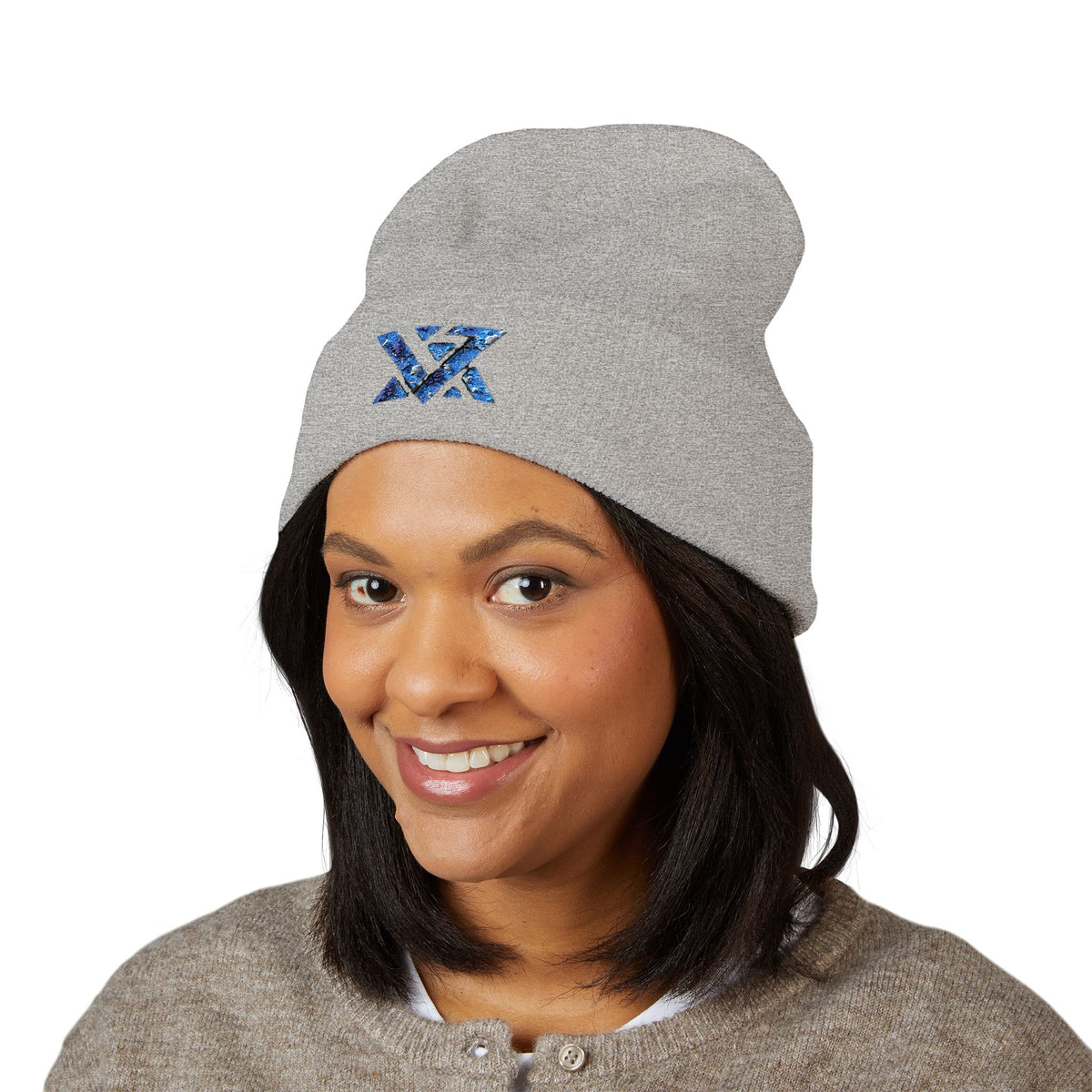 Embroidered Geometric Logo Beanie — Cuffed Winter Hat