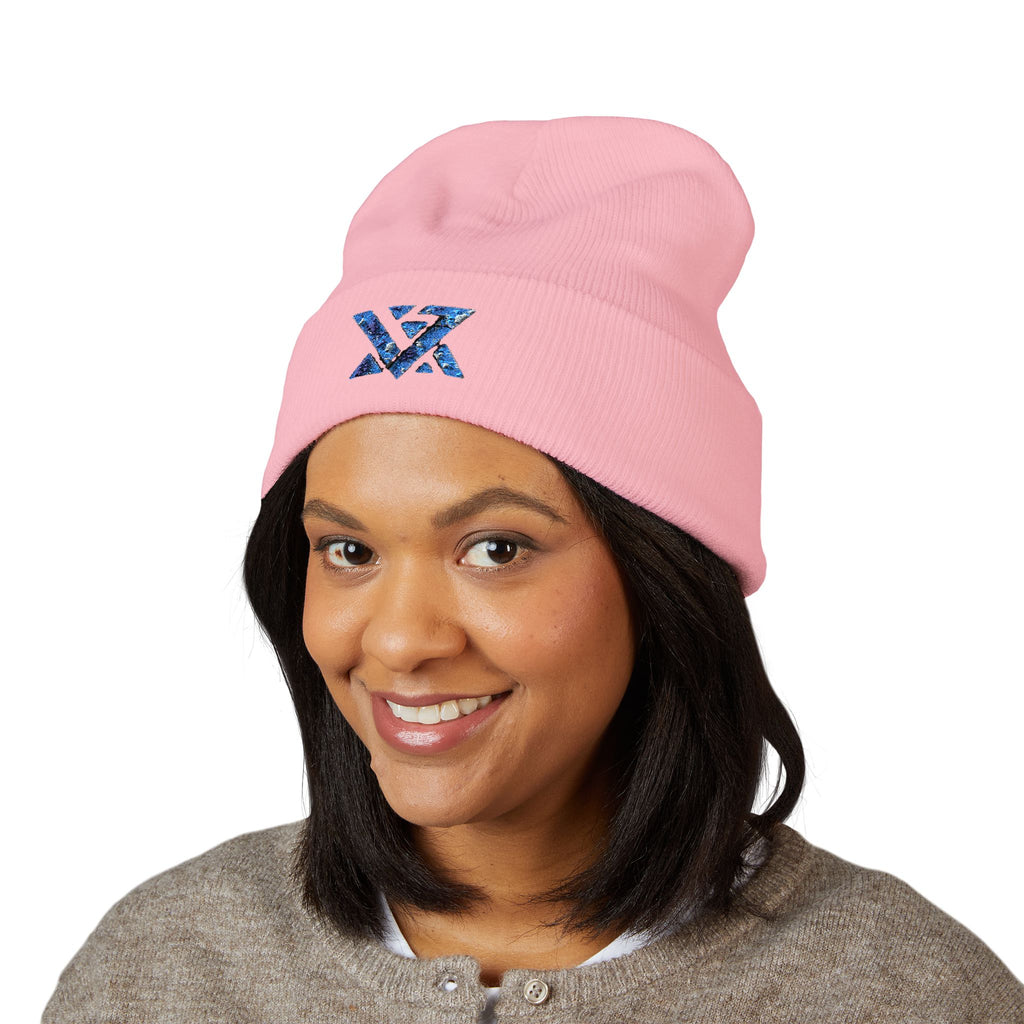 Embroidered Geometric Logo Beanie — Cuffed Winter Hat