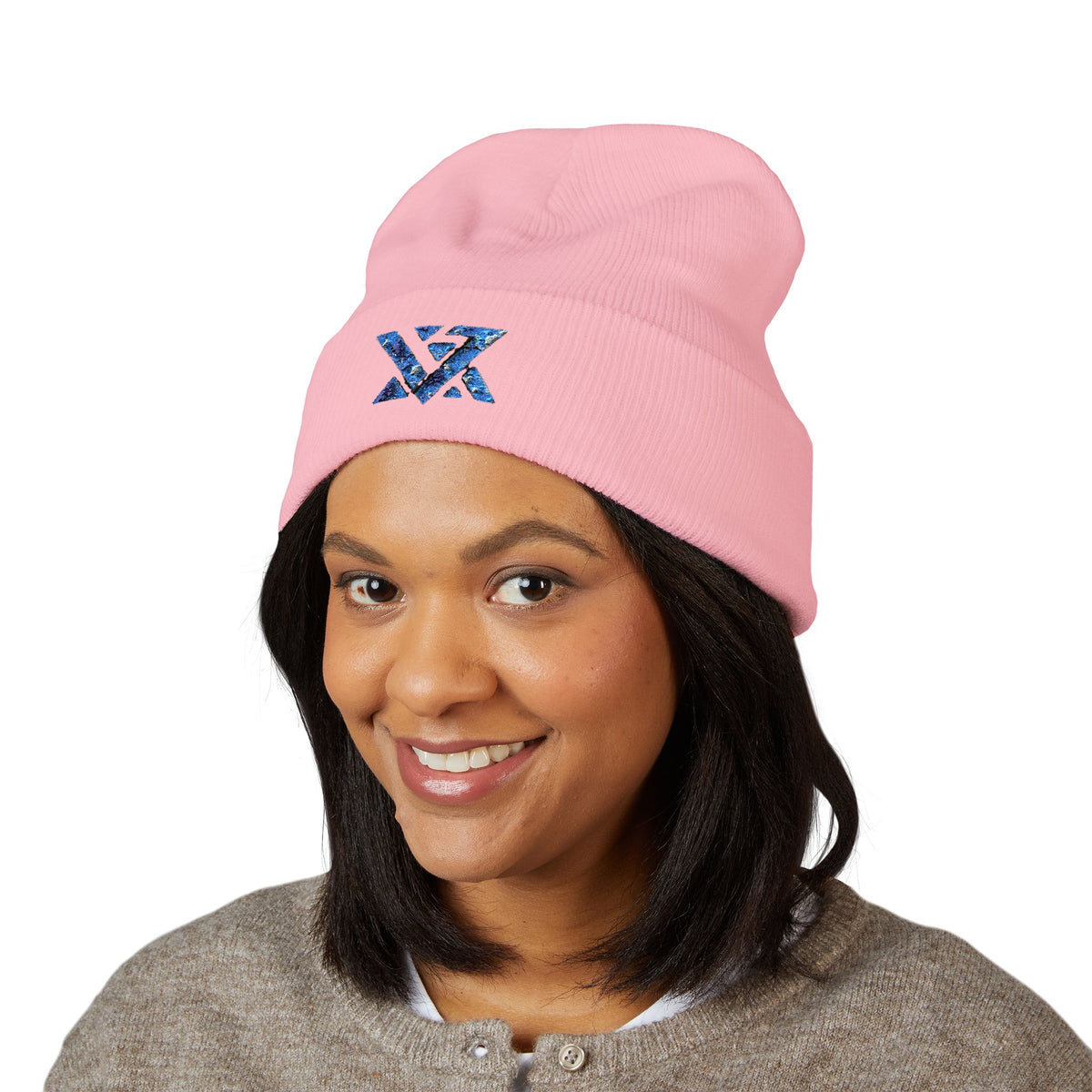 Embroidered Geometric Logo Beanie — Cuffed Winter Hat