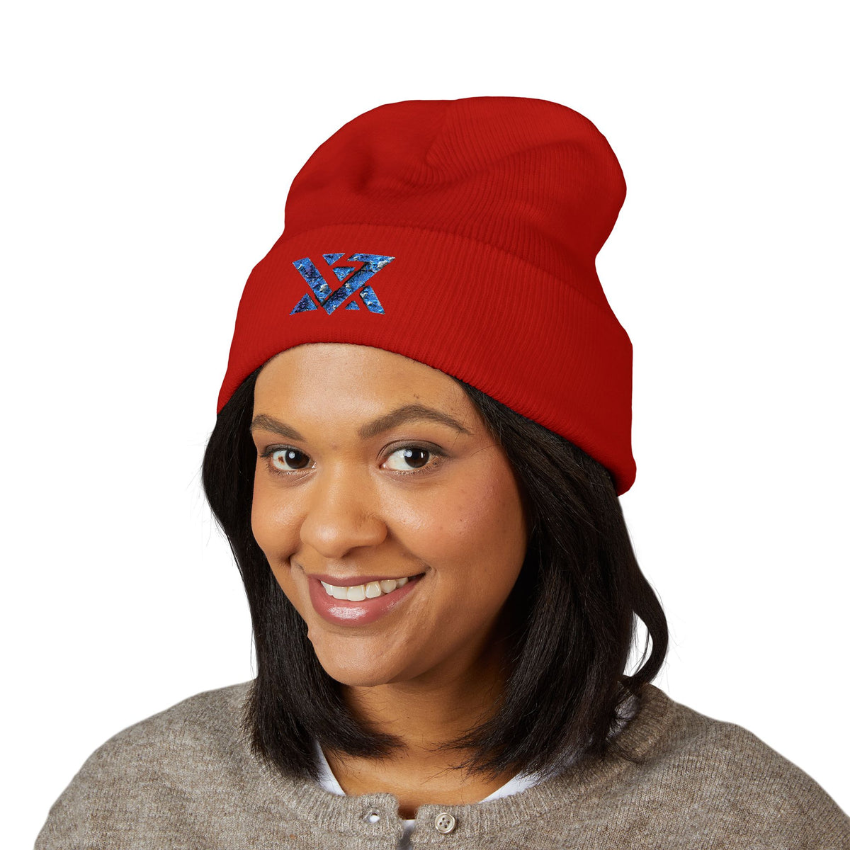 Embroidered Geometric Logo Beanie — Cuffed Winter Hat