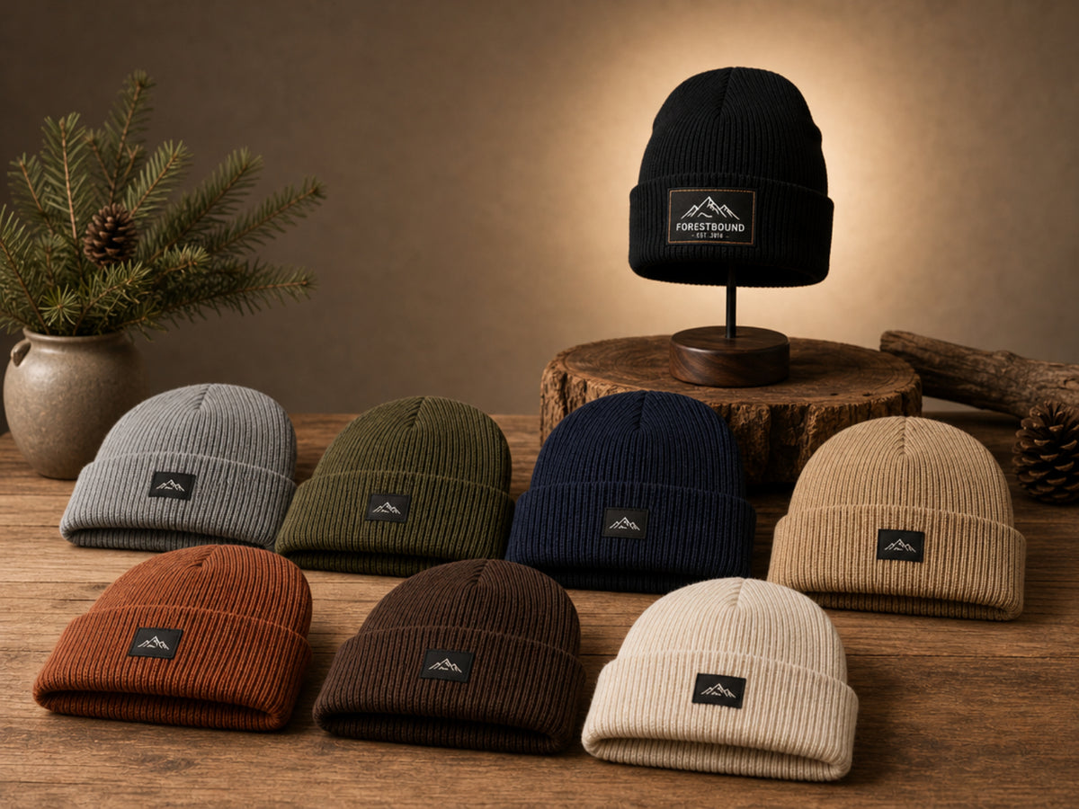 Embroidered Geometric Logo Beanie — Cuffed Winter Hat